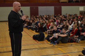 Paul Rosen speaks to students at Preston High School.