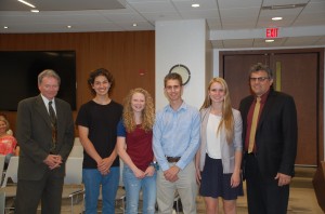 LtoR: Director Bryant, newly elected student trustees Mark Clubine & Hayley Briss, outgoing student trustees Aaron Shantz & Jen Duimering, and Chair Martin.