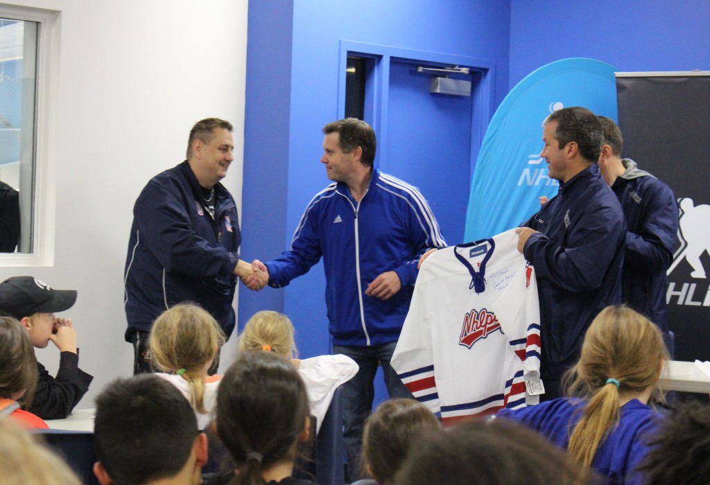 Steve receiving an NHLPA jersey as a 'thank you' gift! 