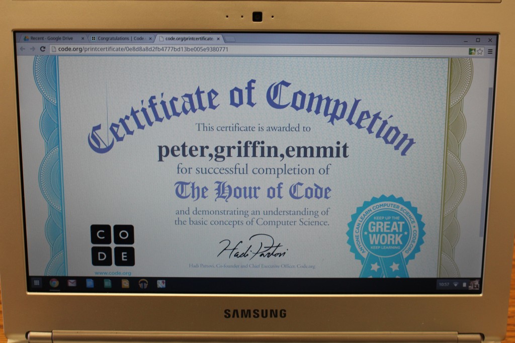 Once you've completed all the levels, you get a certificate of completion. Way to go, boys!