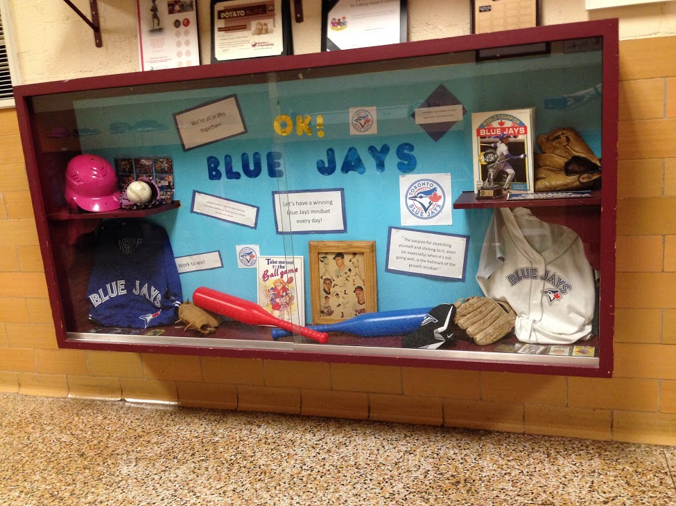The school display case shows the connection between the Jays and mindset.