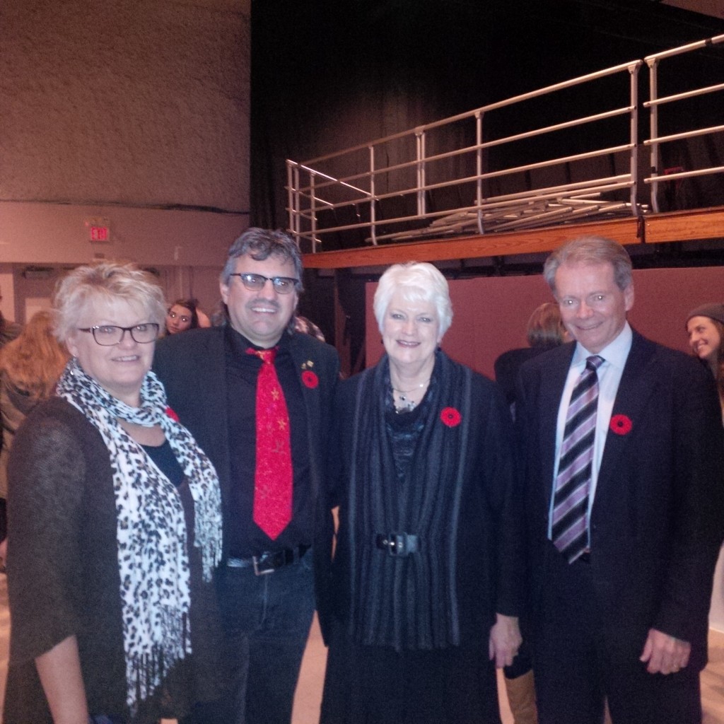 Left to right: Trustee Kathleen Woodcock, Chairperson Ted Martin, Ontario Education Minister Liz Sandals, and John Bryant, director of education of WRDSB.
