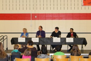 Candidates listen & prepare their answers, as students ask the tough questions.