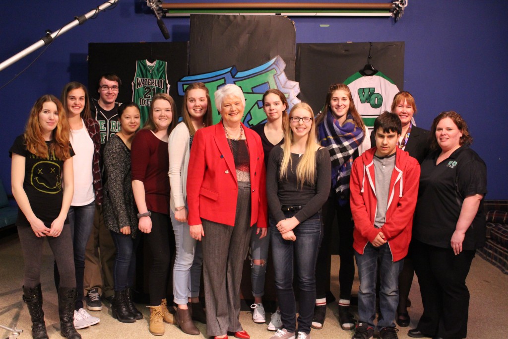 The WODSS Grade 11 class stands with Minister Sandals after a great interview.