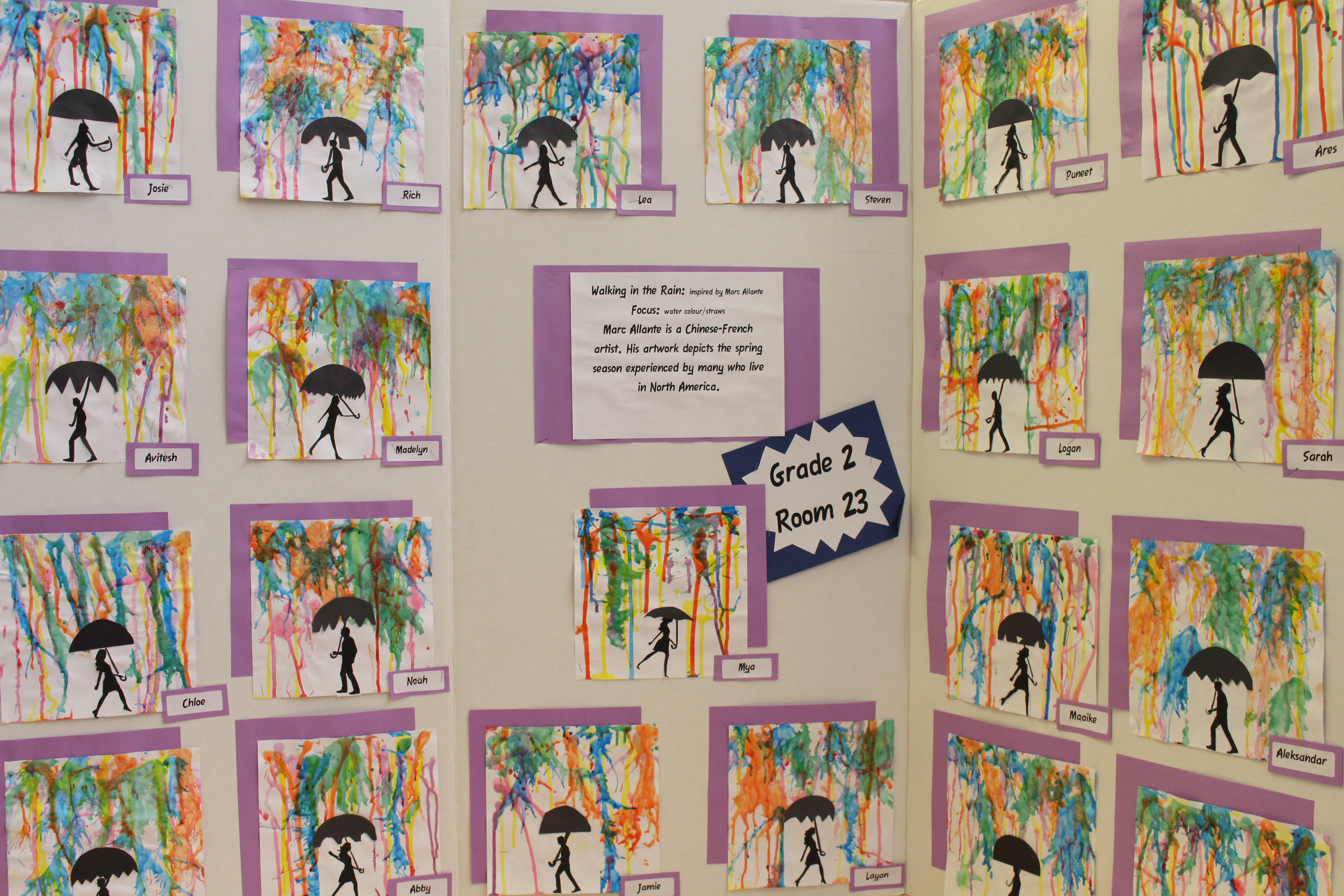 A Grade 2 class are inspired by a popular art piece called, 'Walking in the Rain.'