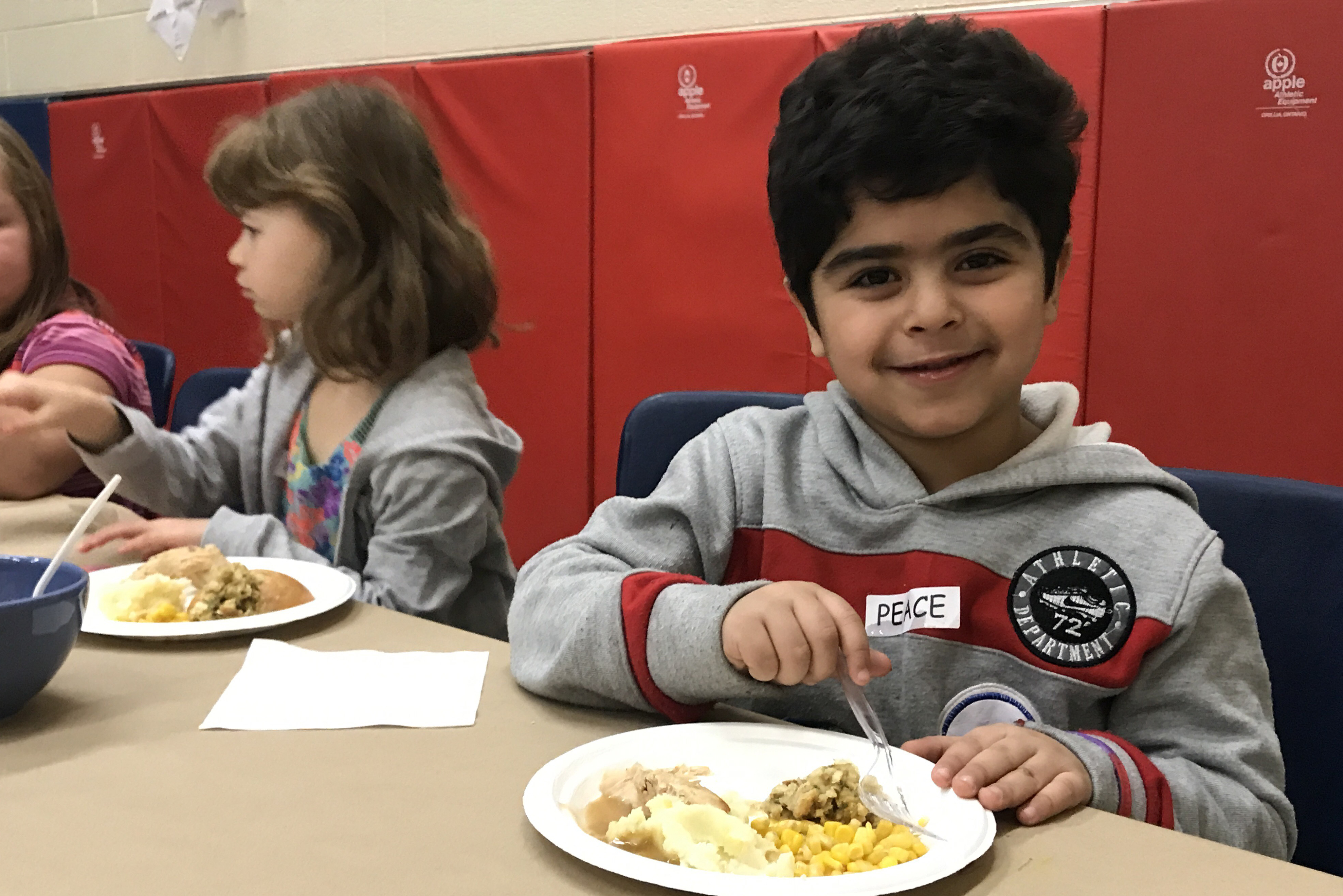 Keatsway PS students enjoying a turkey lunch.