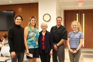 Student Trustees Mark Clubine and Hayley Birss, together with Stephanie Walker, present the 2015 Tim Walker Award to Krista Lundy and Paul Schlegel from Manchester PS.