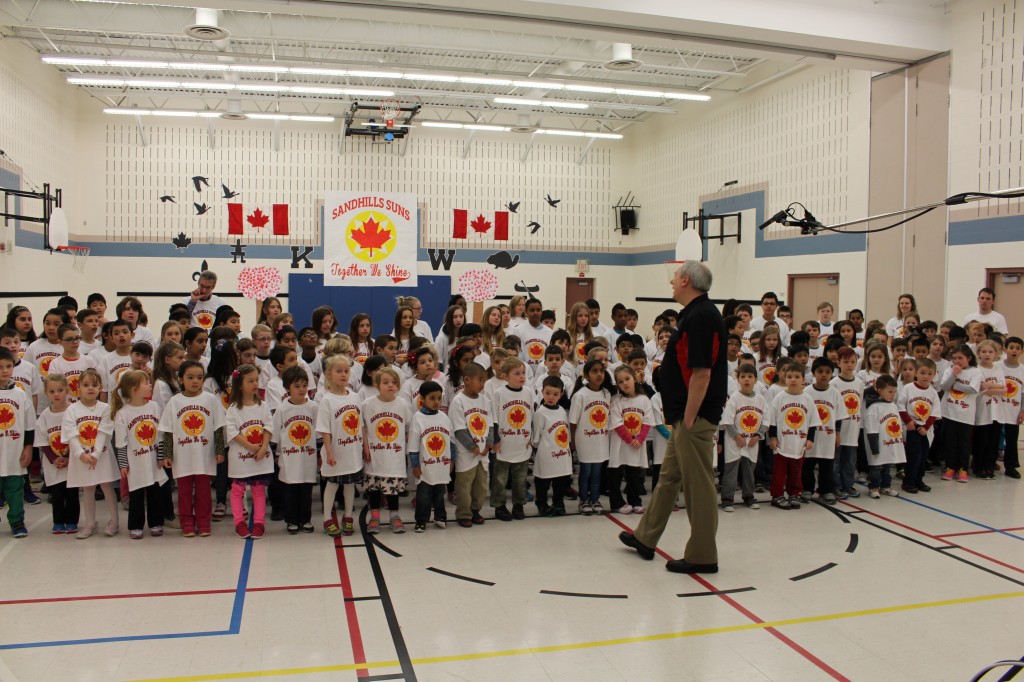 Sandhills PS learning a little bit about Canada before recording begins!