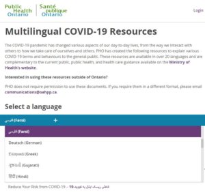 Public Health Ontario Multilingual COVID-19 resources page