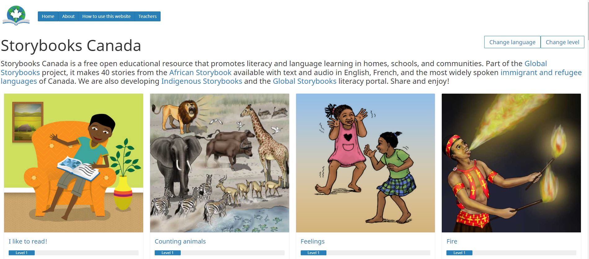 Screenshot of Storybooks Canada home page