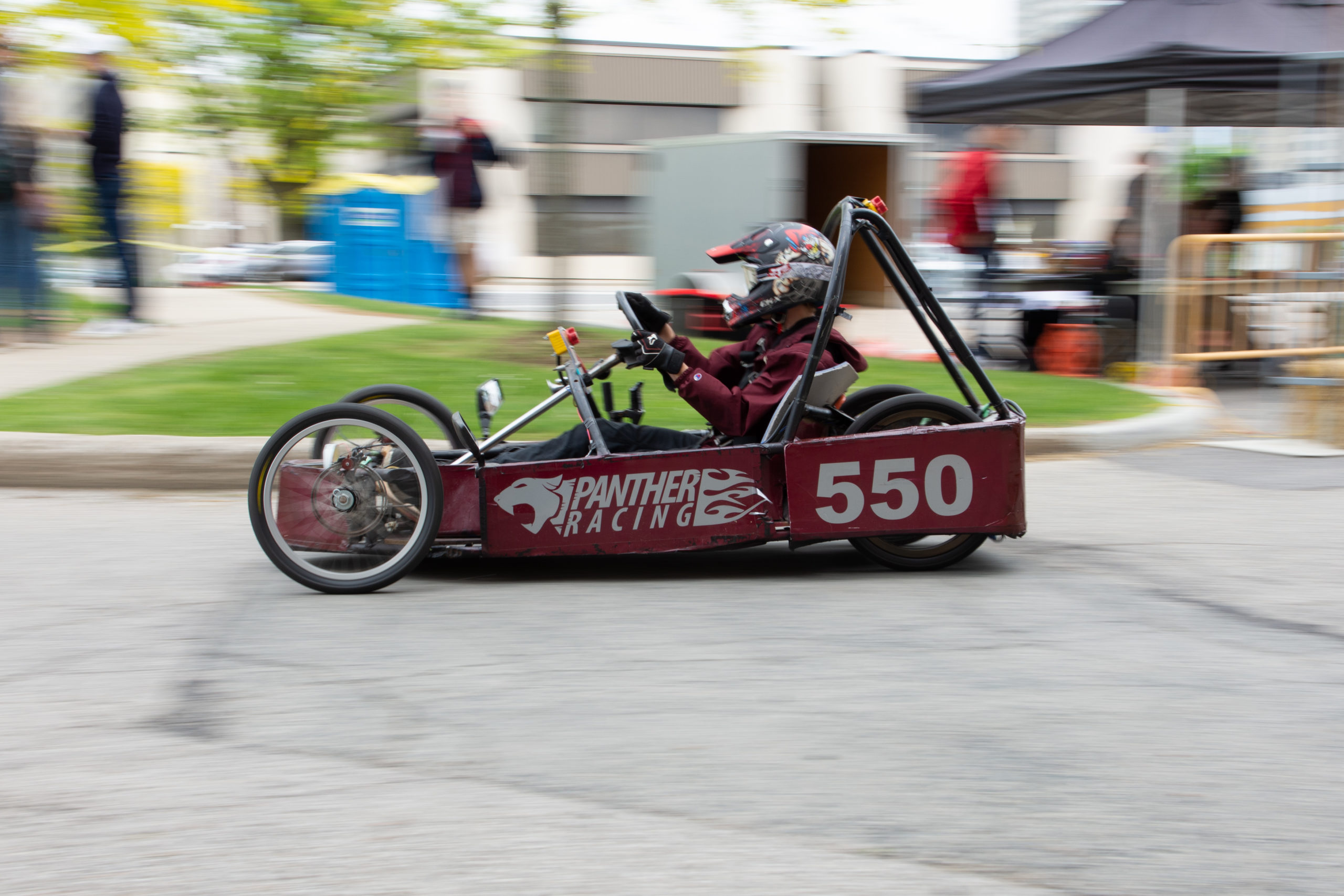 The Preston High School electric car hums past the start-finish line. 