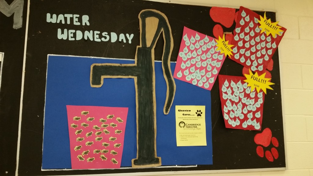 The bulletin board of the Water Wednesday campaign Glenview CARES has been running.