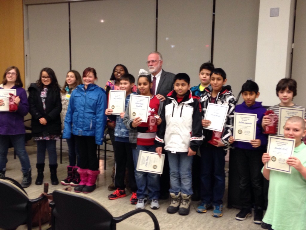 Avenue Road PS students being recognized by the Mayor of Cambridge for their creativity.