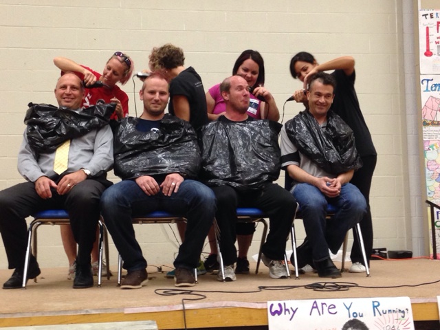 Mary Johnston PS staff, true to their word, get their heads shaved as fundraising incentive!