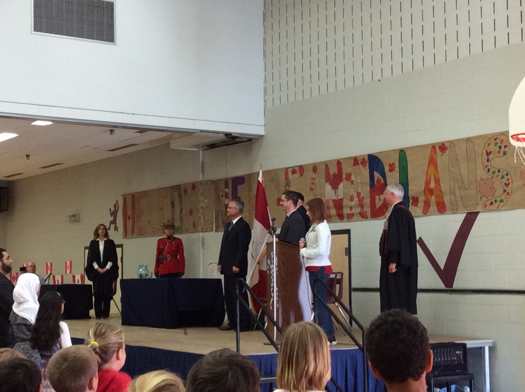 Ashley, Elgin Street PS student, sings 'O Canada' to start ceremony.