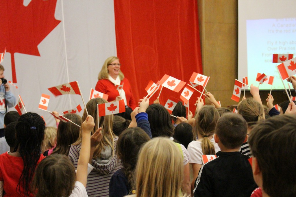 Students celebrating our Canadian Flag!